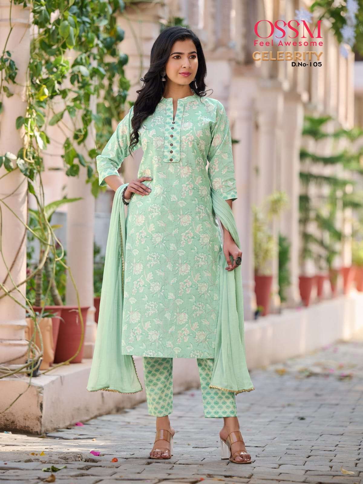Ossm Present Celebrity Cotton Print Manual Work Top Bottom With Dupatta On Wholesale