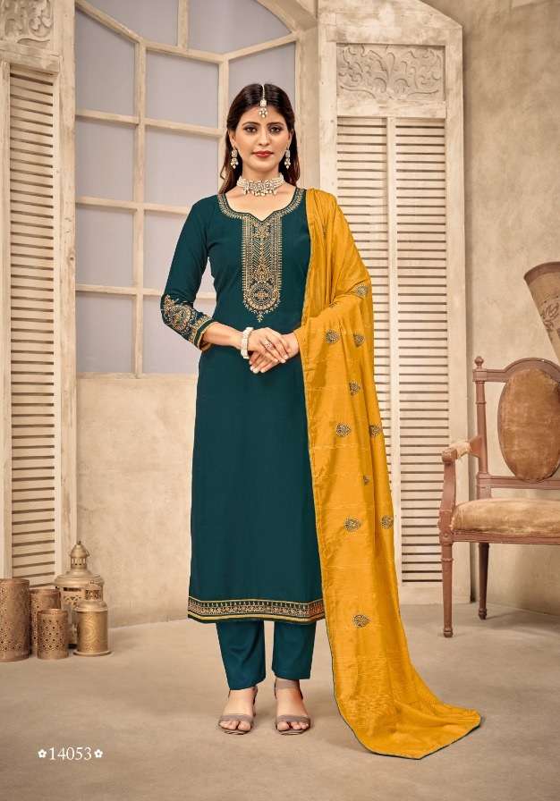 Panch Ratna Vartika Parampara Silk Heavy Embroidery Slive Work On Wholesale