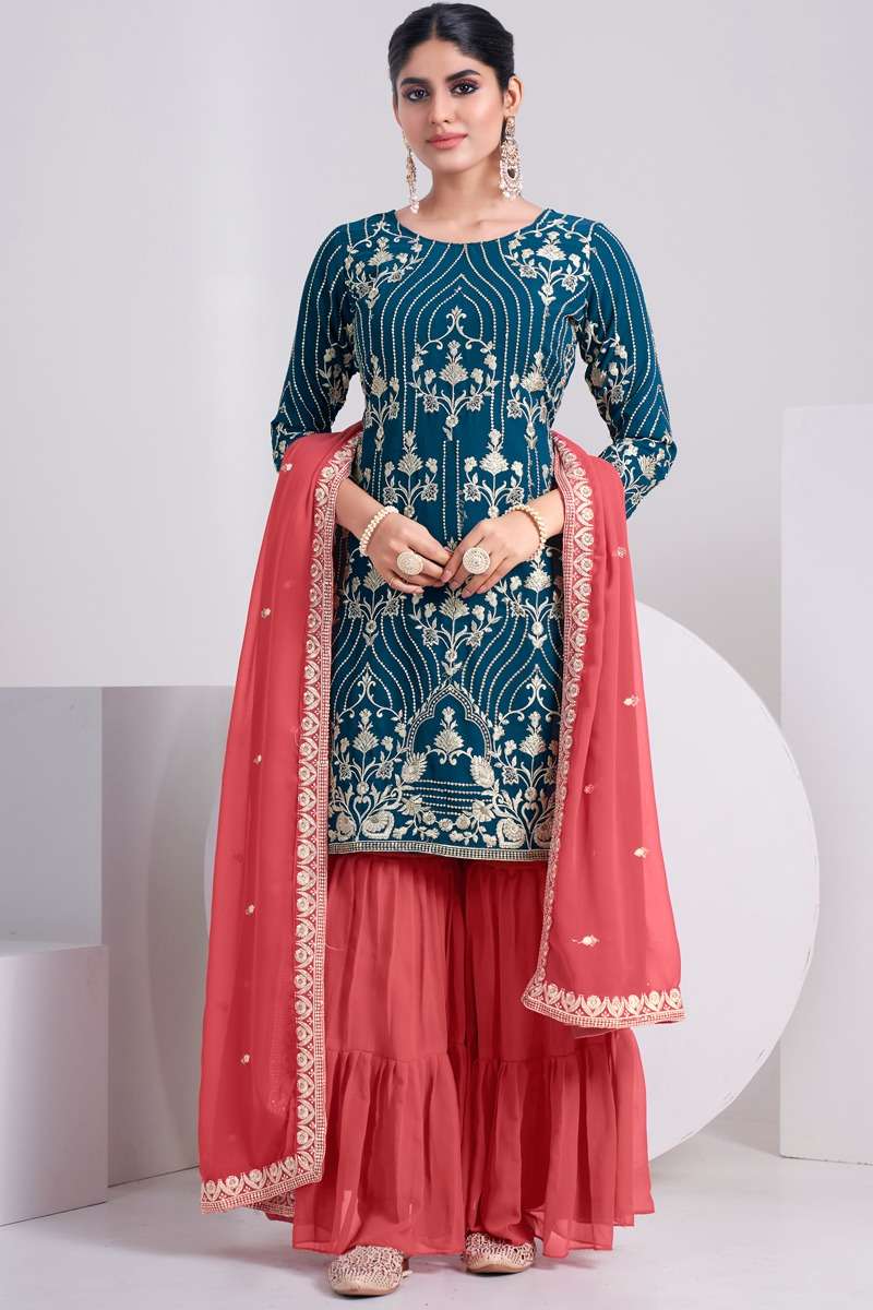 Paradise Faux Georgette Thread & Sequence Embroidery Work On Wholesale 