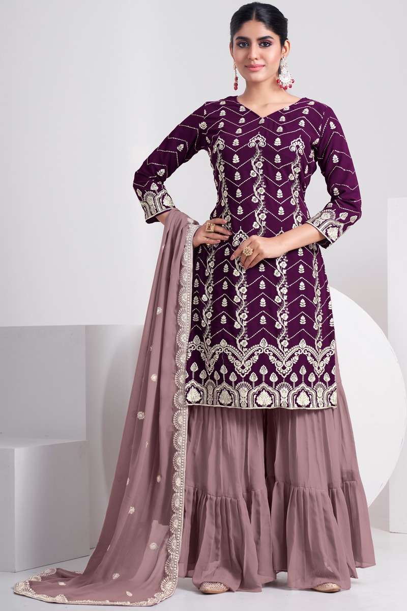 Paradise Faux Georgette Thread & Sequence Embroidery Work On Wholesale 