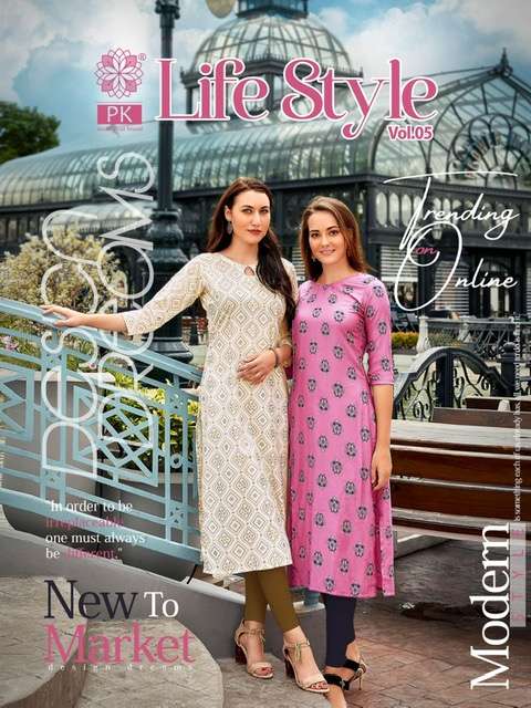 Pk Life Style Vol 5 Rayon Kurtis Printed On Wholesale