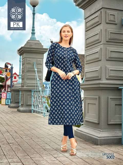 Pk Life Style Vol 5 Rayon Kurtis Printed On Wholesale