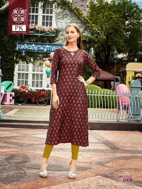 Pk Life Style Vol 5 Rayon Kurtis Printed On Wholesale