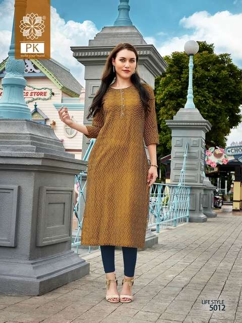 Pk Life Style Vol 5 Rayon Kurtis Printed On Wholesale