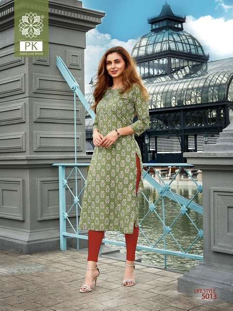 Pk Life Style Vol 5 Rayon Kurtis Printed On Wholesale