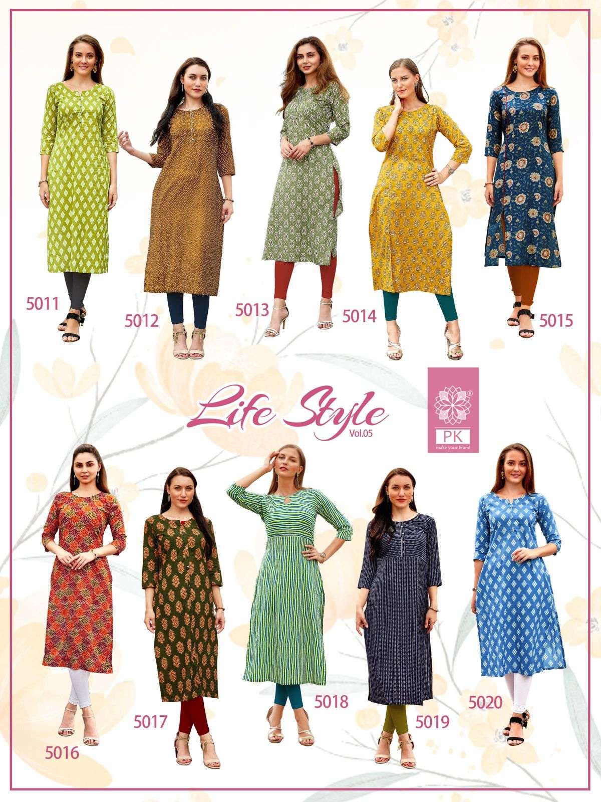 Pk Life Style Vol 5 Rayon Kurtis Printed On Wholesale