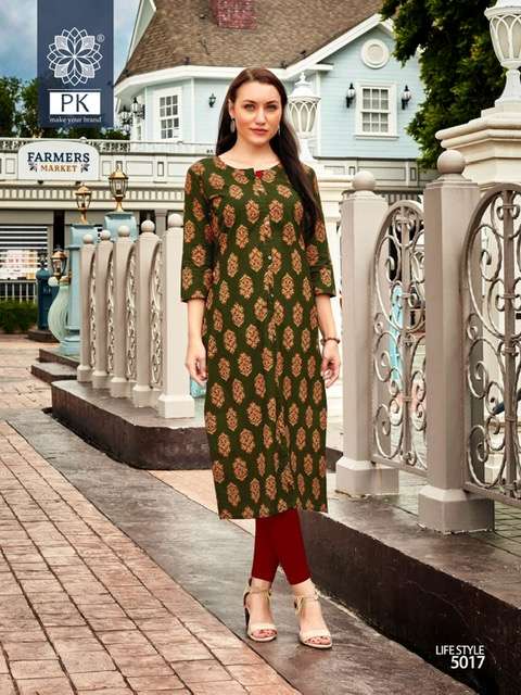 Pk Life Style Vol 5 Rayon Kurtis Printed On Wholesale