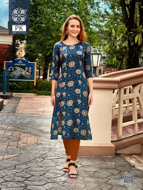 Pk Life Style Vol 5 Rayon Kurtis Printed On Wholesale