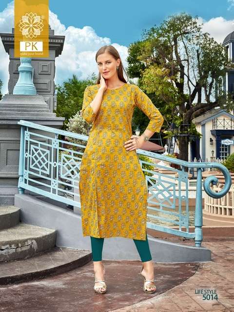Pk Life Style Vol 5 Rayon Kurtis Printed On Wholesale