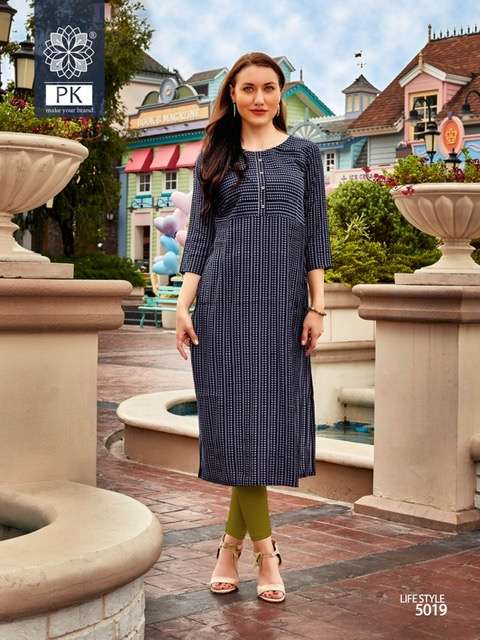 Pk Life Style Vol 5 Rayon Kurtis Printed On Wholesale