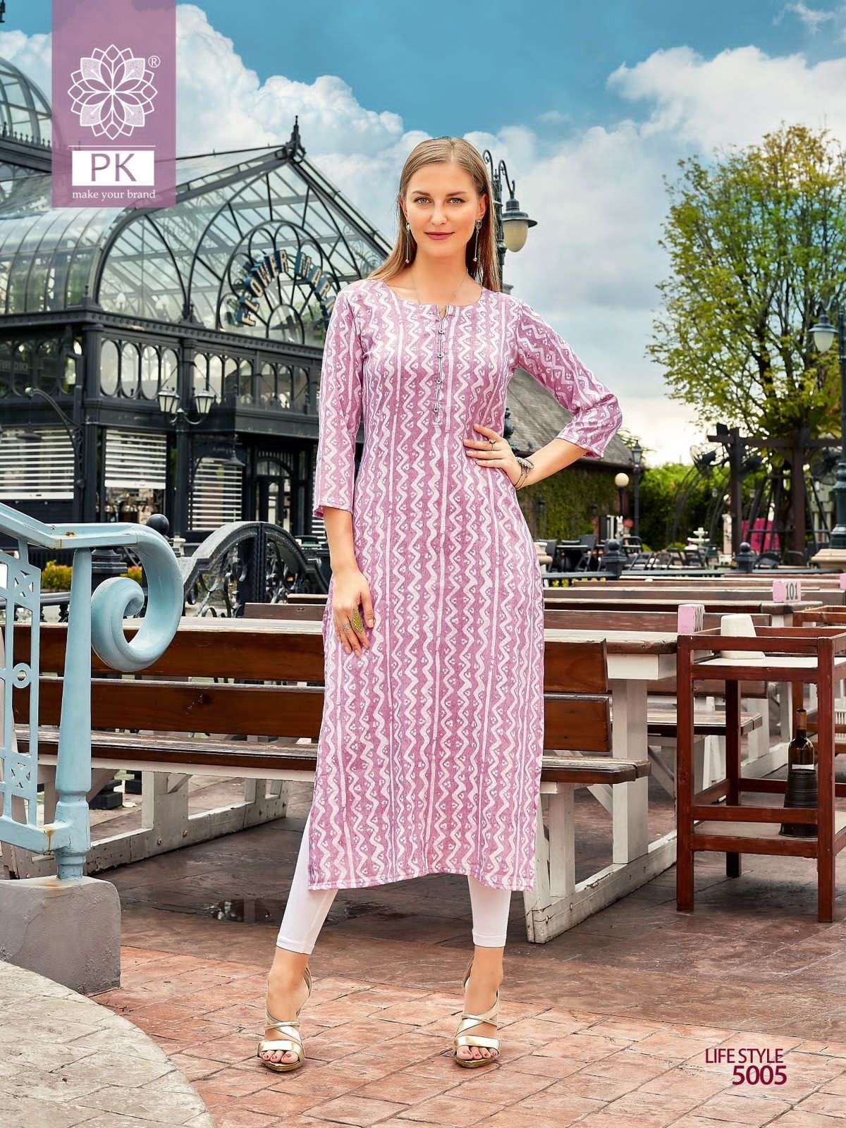 Pk Life Style Vol 5 Rayon Kurtis Printed On Wholesale