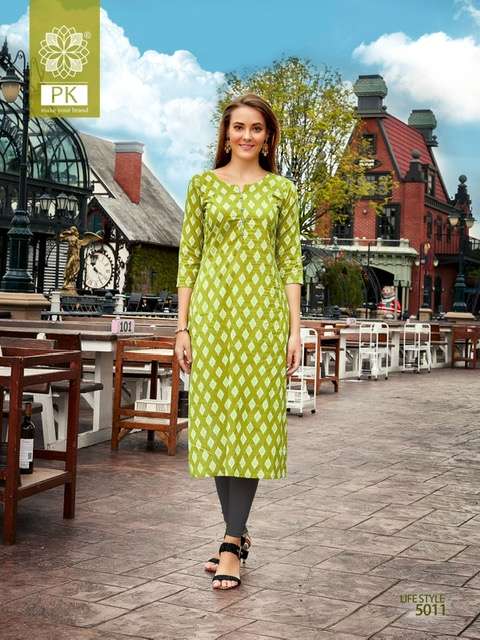 Pk Life Style Vol 5 Rayon Kurtis Printed On Wholesale