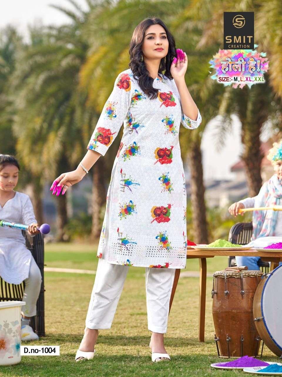 Poonam Designer Smit Holi Hai Cotton Chikankari Kurti Collection On Wholesale