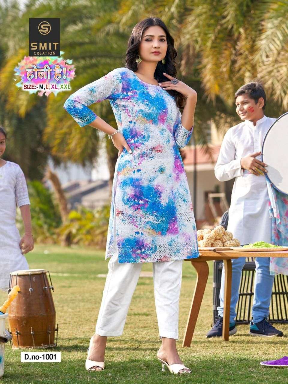Poonam Designer Smit Holi Hai Cotton Chikankari Kurti Collection On Wholesale