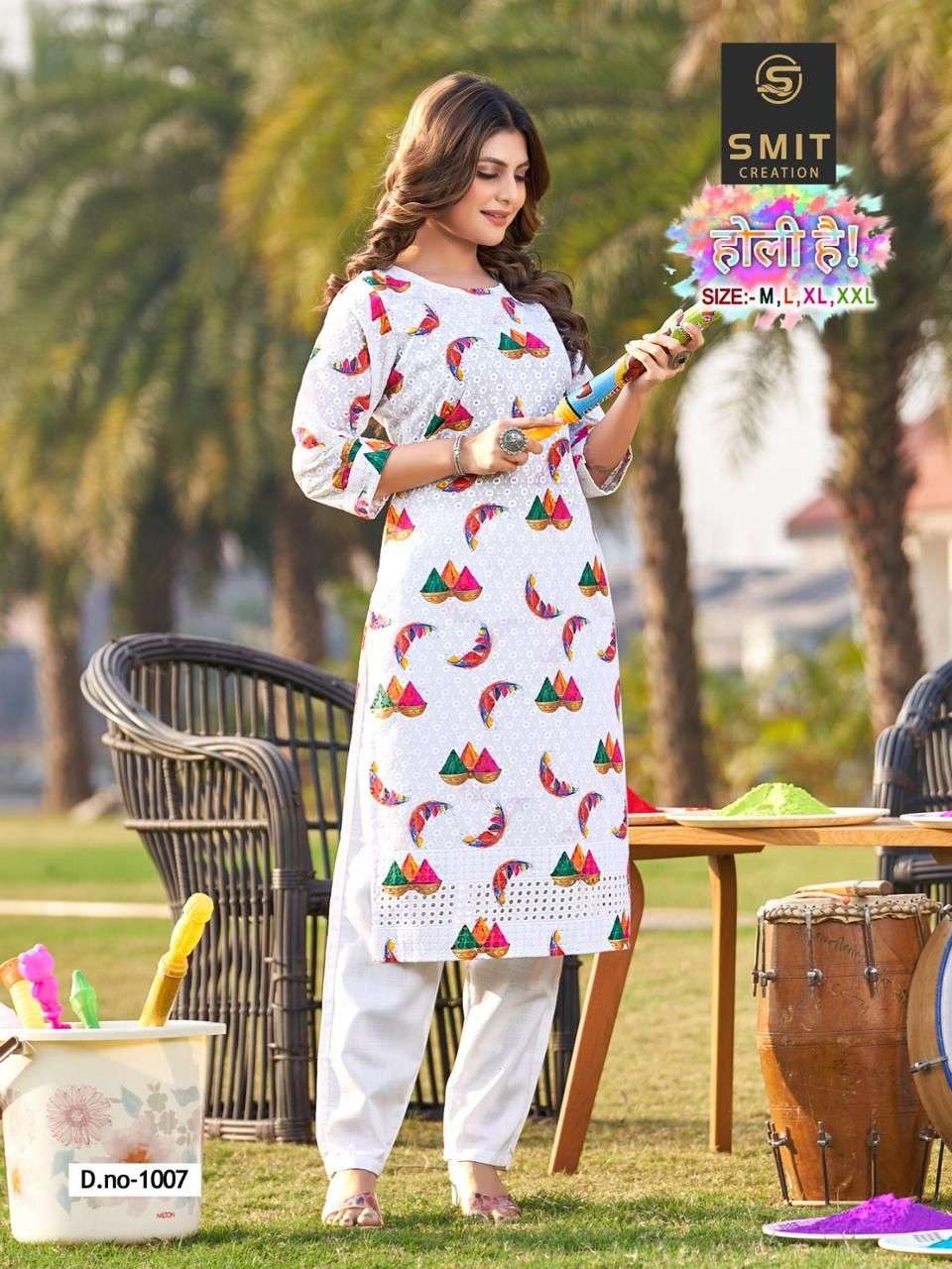 Poonam Designer Smit Holi Hai Cotton Chikankari Kurti Collection On Wholesale