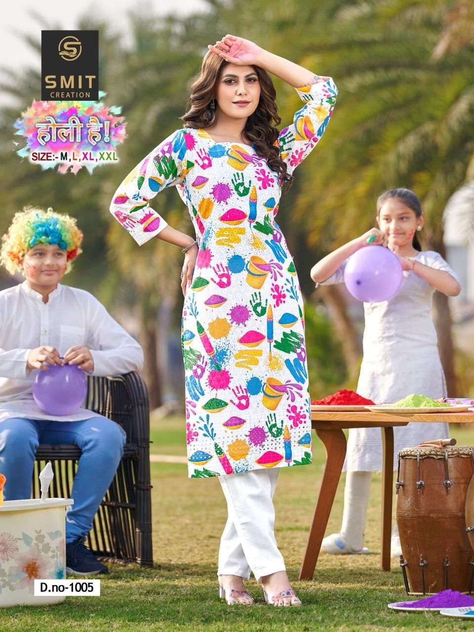 Poonam Designer Smit Holi Hai Cotton Chikankari Kurti Collection On Wholesale