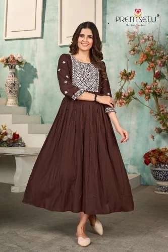Premsetu Heavy Rayon Embroidered Kurti On Wholesale