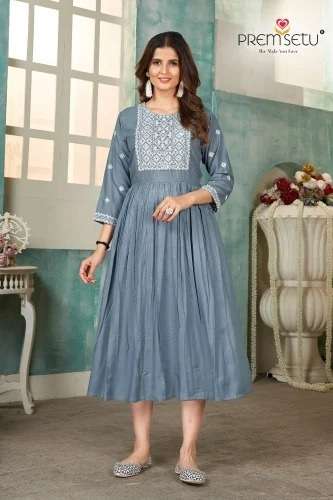 Premsetu Heavy Rayon Embroidered Kurti On Wholesale