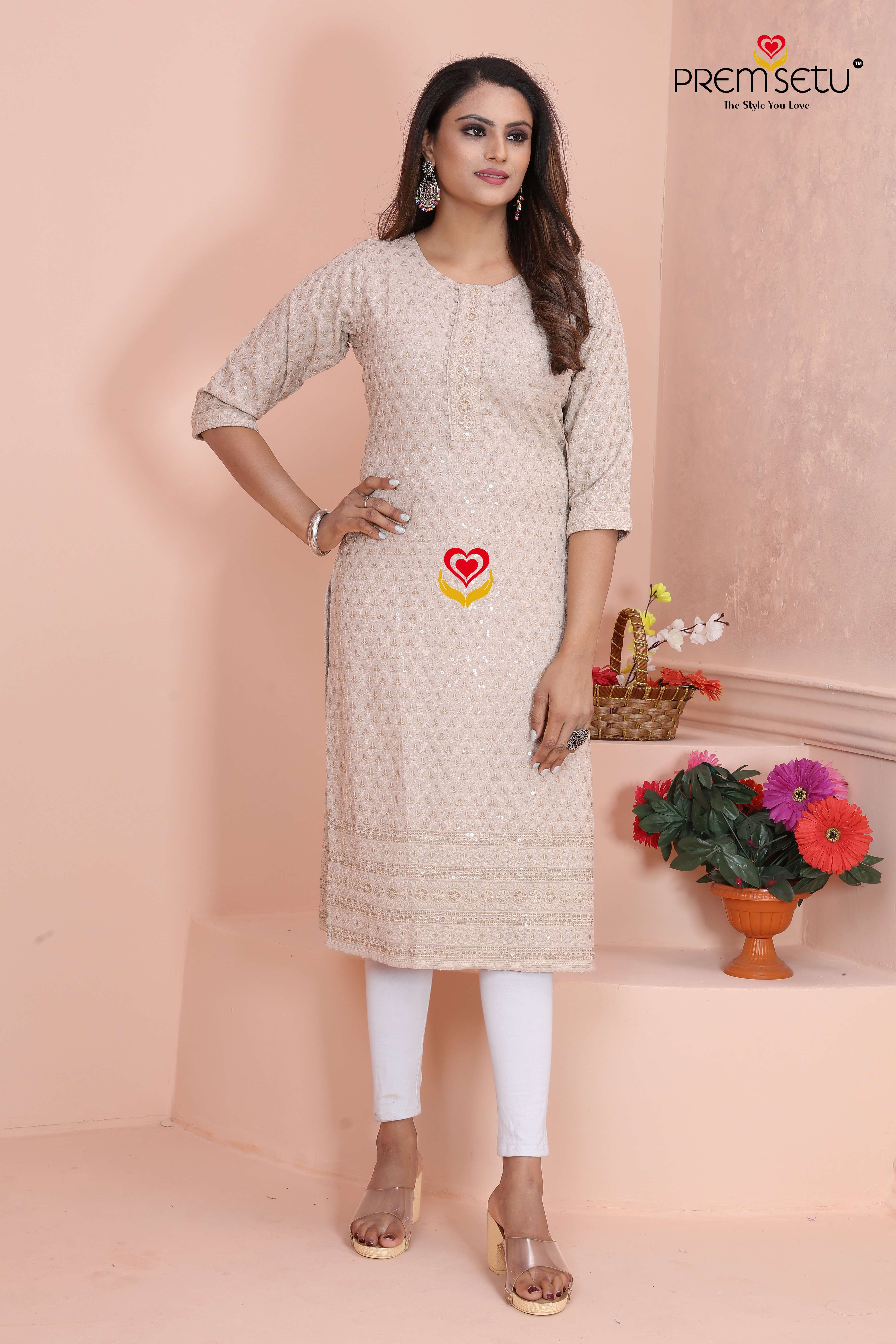 Premsetu Heavy Rayon Shifli Work Kurtis On Front and Back