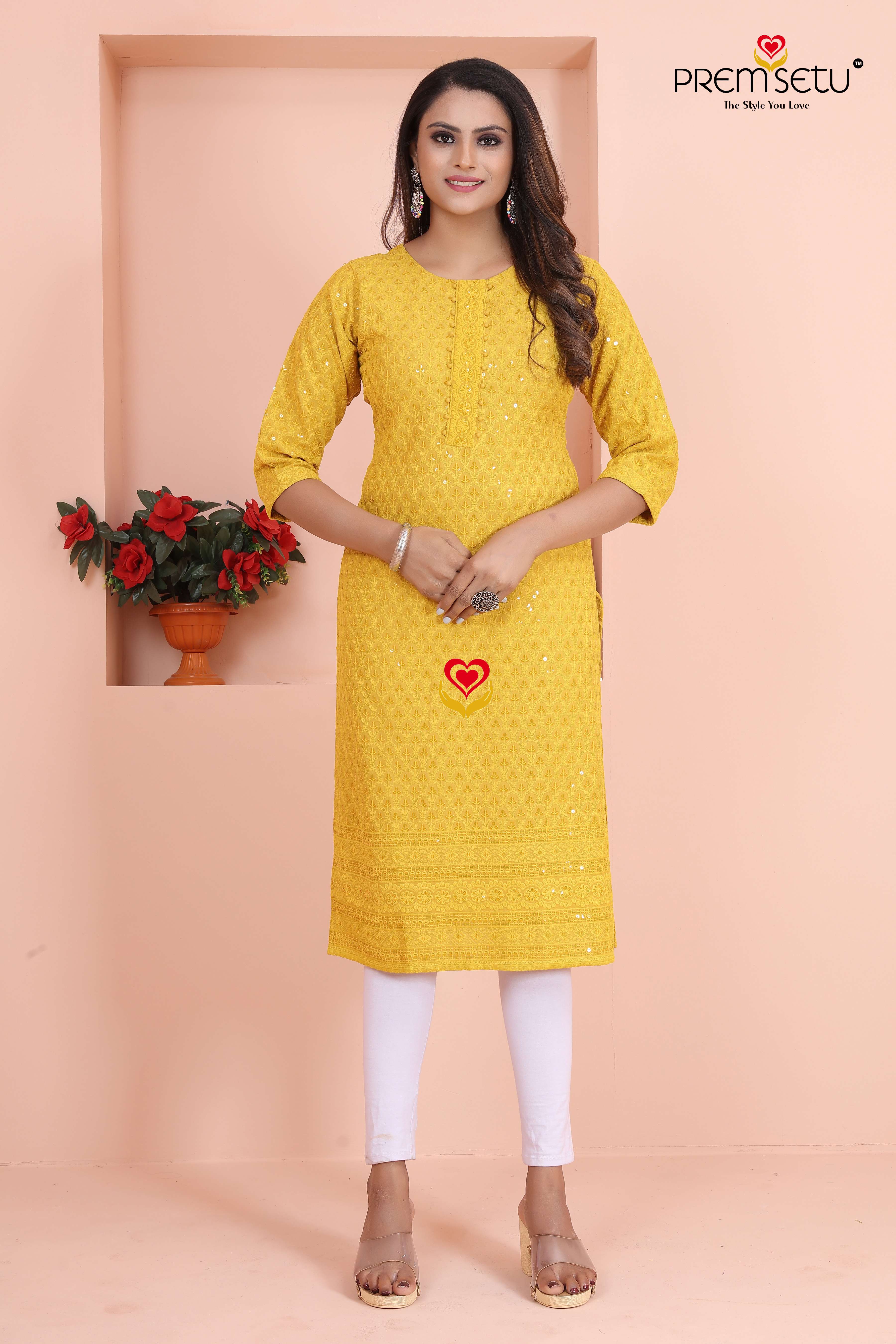 Premsetu Heavy Rayon Shifli Work Kurtis On Front and Back With Wholesale