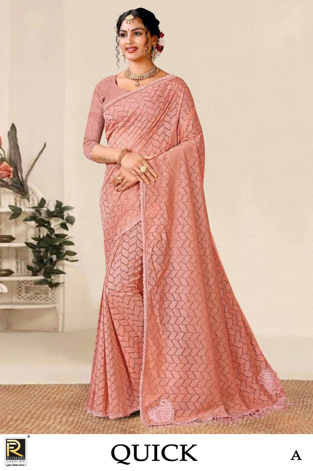 Ronisha Quick Present Fabric Russell Lycra Party Wear Saree On Wholesale