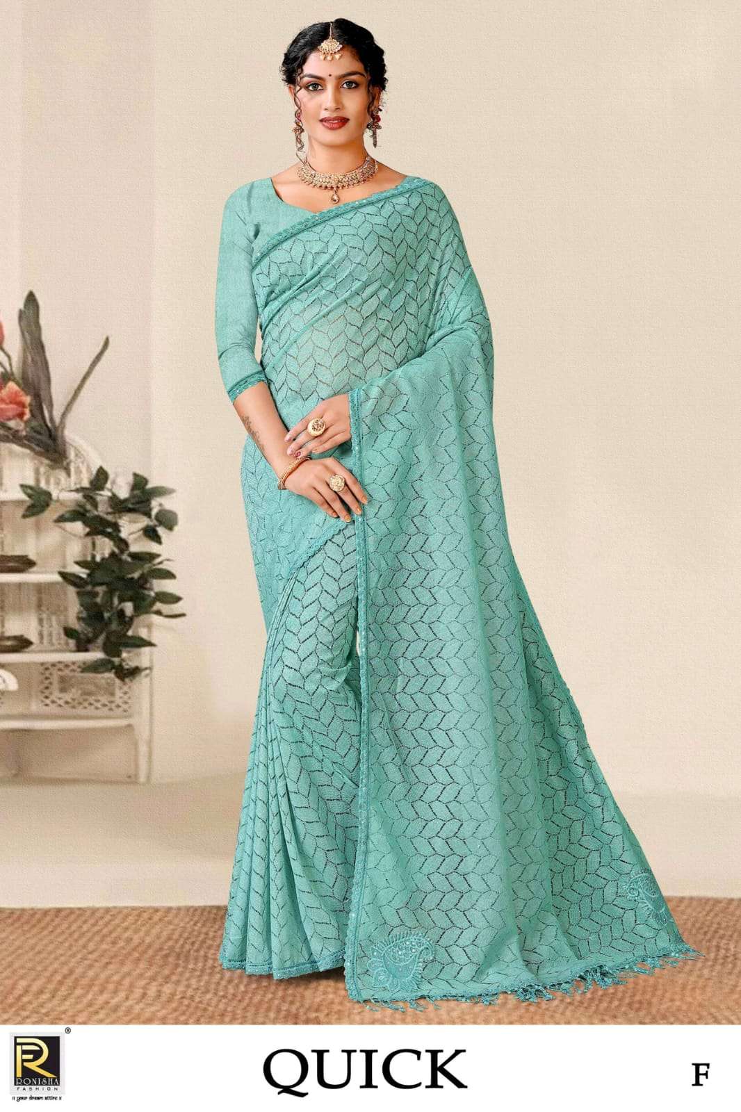 Ronisha Quick Present Fabric Russell Lycra Party Wear Saree On Wholesale