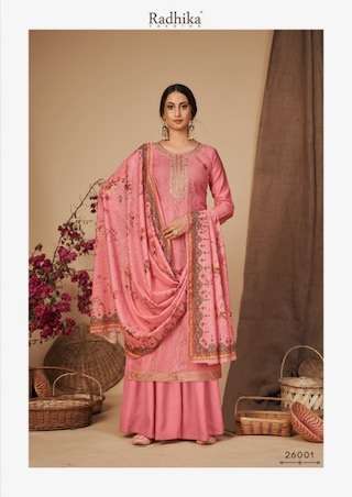 Radhika Fashion Eliza Viscose Modal Chanderi Printed With Self Embroidery Suits On Wholesale