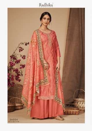 Radhika Fashion Eliza Viscose Modal Chanderi Printed With Self Embroidery Suits On Wholesale