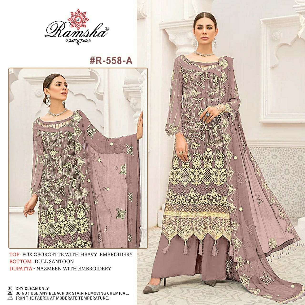 Ramsha Present R-558 NX Faux Georgette With Heavy Embroidery Pakistani Suits On Wholesale