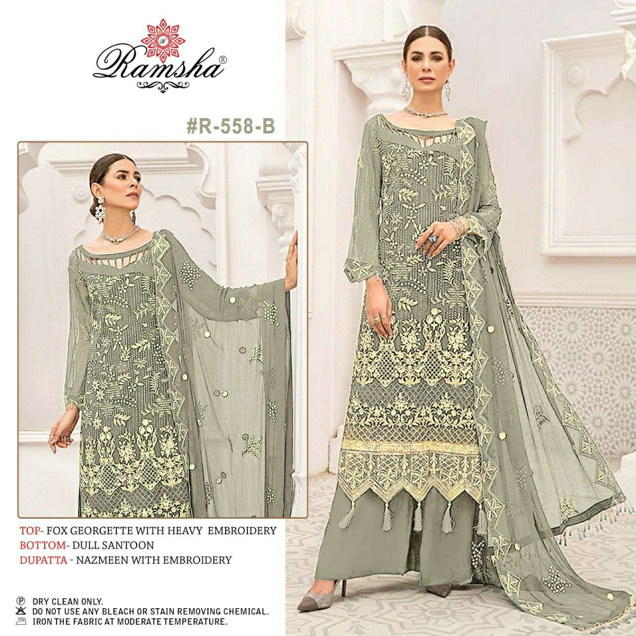Ramsha Present R-558 NX Faux Georgette With Heavy Embroidery Pakistani Suits On Wholesale
