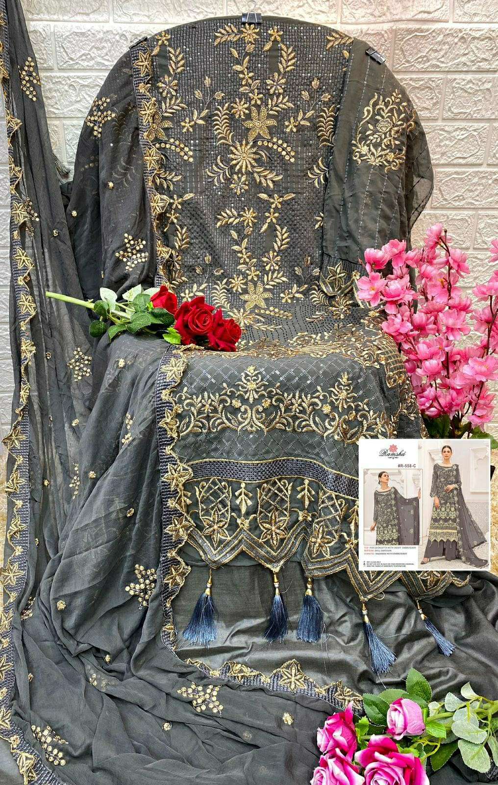 Ramsha Present R-558 NX Faux Georgette With Heavy Embroidery Pakistani Suits On Wholesale