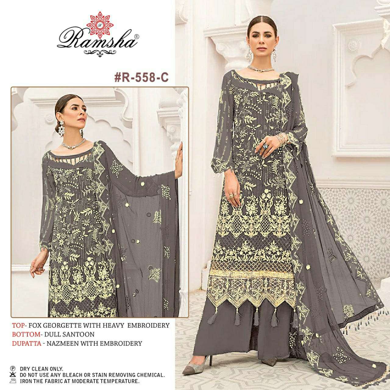 Ramsha Present R-558 NX Faux Georgette With Heavy Embroidery Pakistani Suits On Wholesale