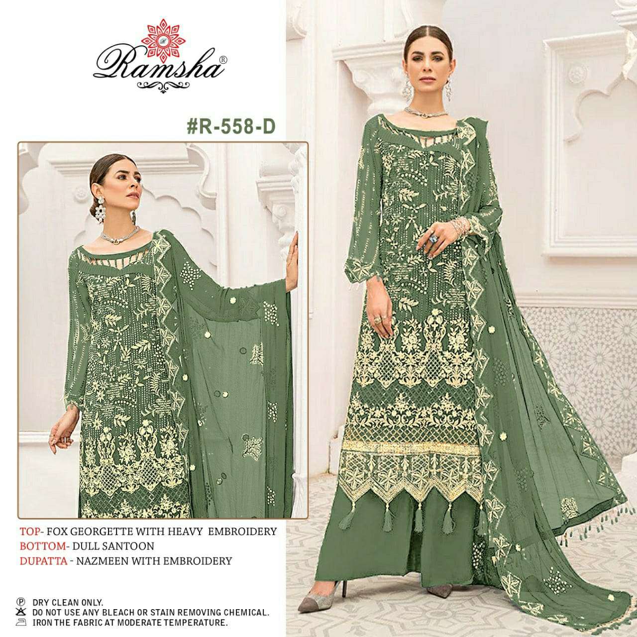 Ramsha Present R-558 NX Faux Georgette With Heavy Embroidery Pakistani Suits On Wholesale