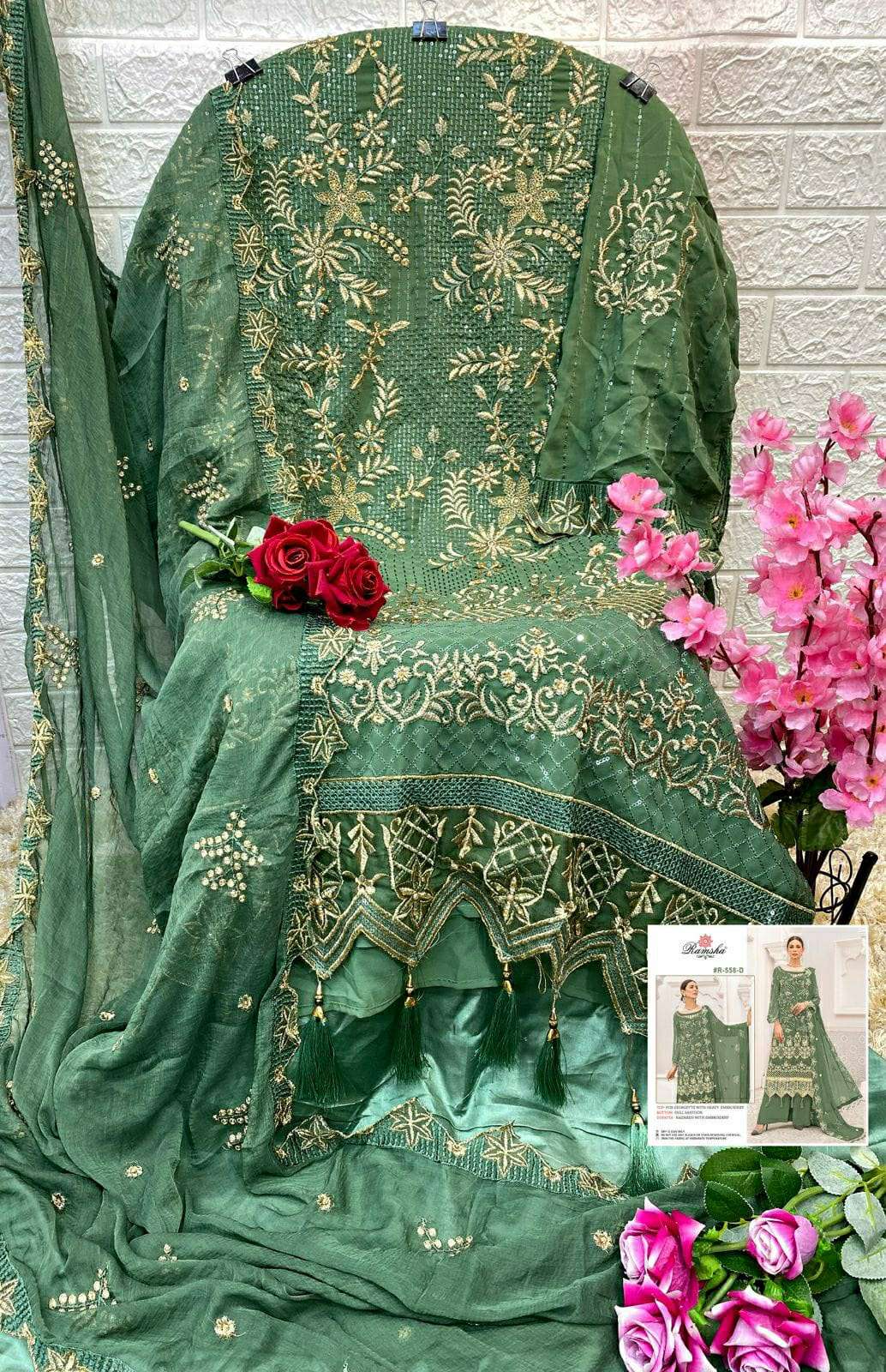 Ramsha Present R-558 NX Faux Georgette With Heavy Embroidery Pakistani Suits On Wholesale