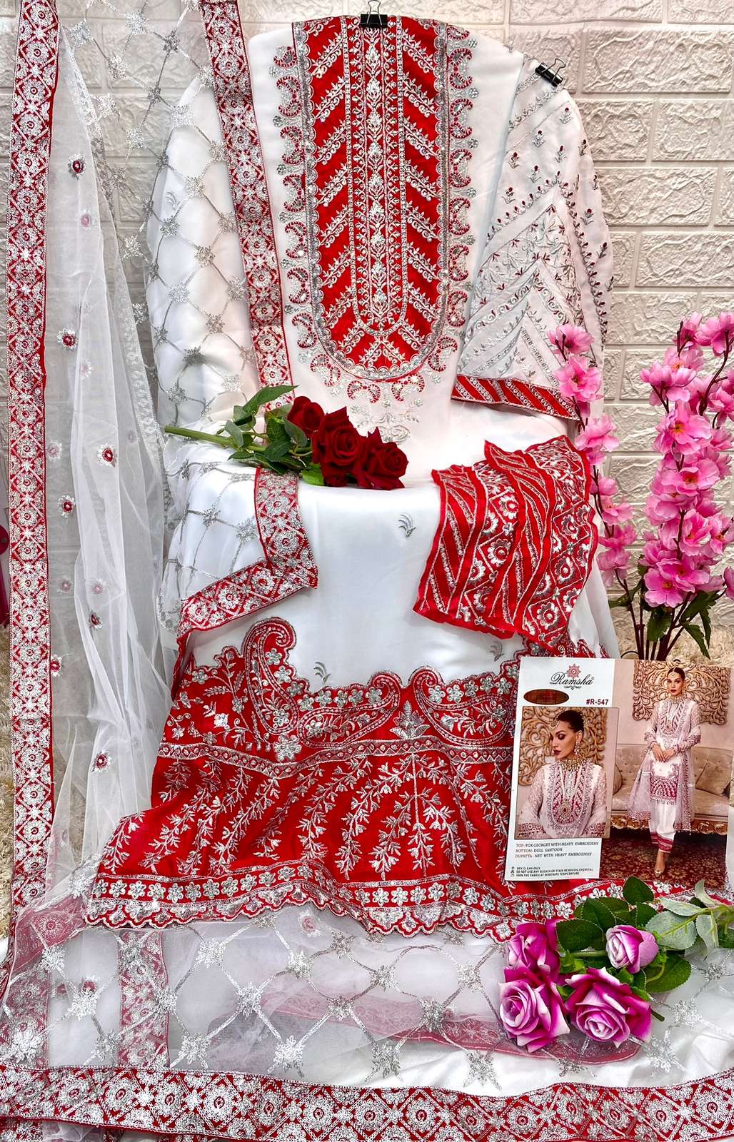 Ramsha R 547 Fox Georgette With Heavy Embroidery Designer Pakistani Suit On Wholesale