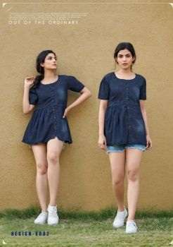 Rangjyot Pure Denim Style Fancy Wear Short Top Collection On Wholesale