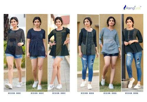 Rangjyot Pure Denim Style Fancy Wear Short Top Collection On Wholesale