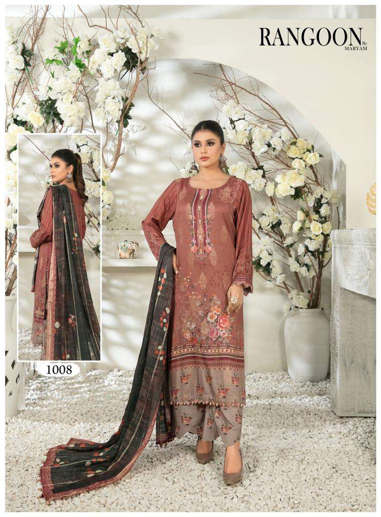 Rangoon Luxury Cotton By Maryam Designer Patterns With Georgette Fabric On Wholesale
