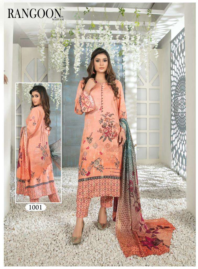 Rangoon Luxury Cotton By Maryam Designer Patterns With Georgette Fabric On Wholesale