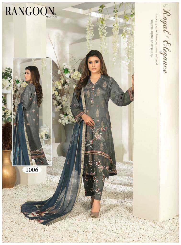 Rangoon Luxury Cotton By Maryam Designer Patterns With Georgette Fabric On Wholesale