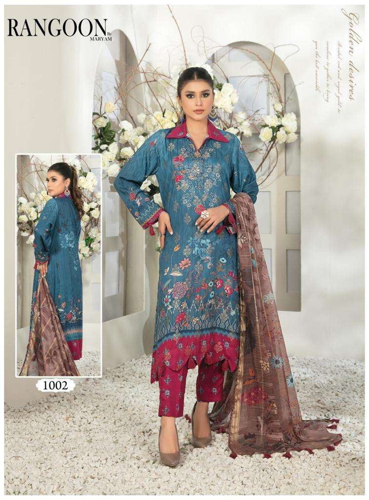 Rangoon Luxury Cotton By Maryam Designer Patterns With Georgette Fabric On Wholesale