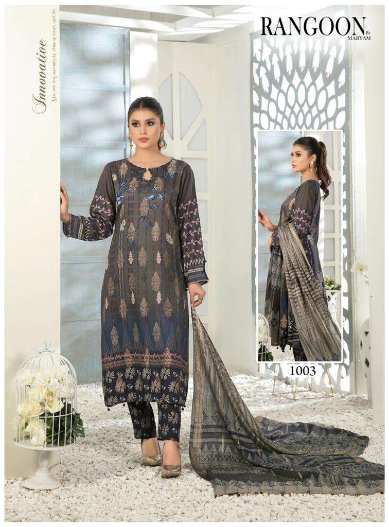 Rangoon Luxury Cotton By Maryam Designer Patterns With Georgette Fabric On Wholesale