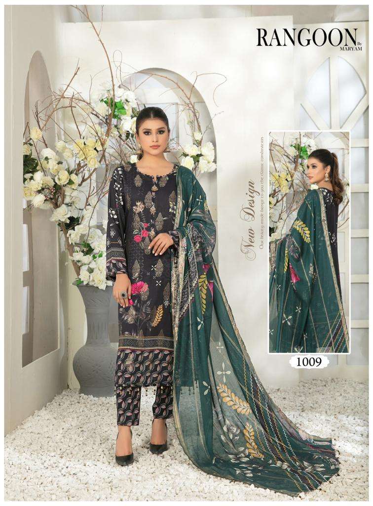 Rangoon Luxury Cotton By Maryam Designer Patterns With Georgette Fabric On Wholesale