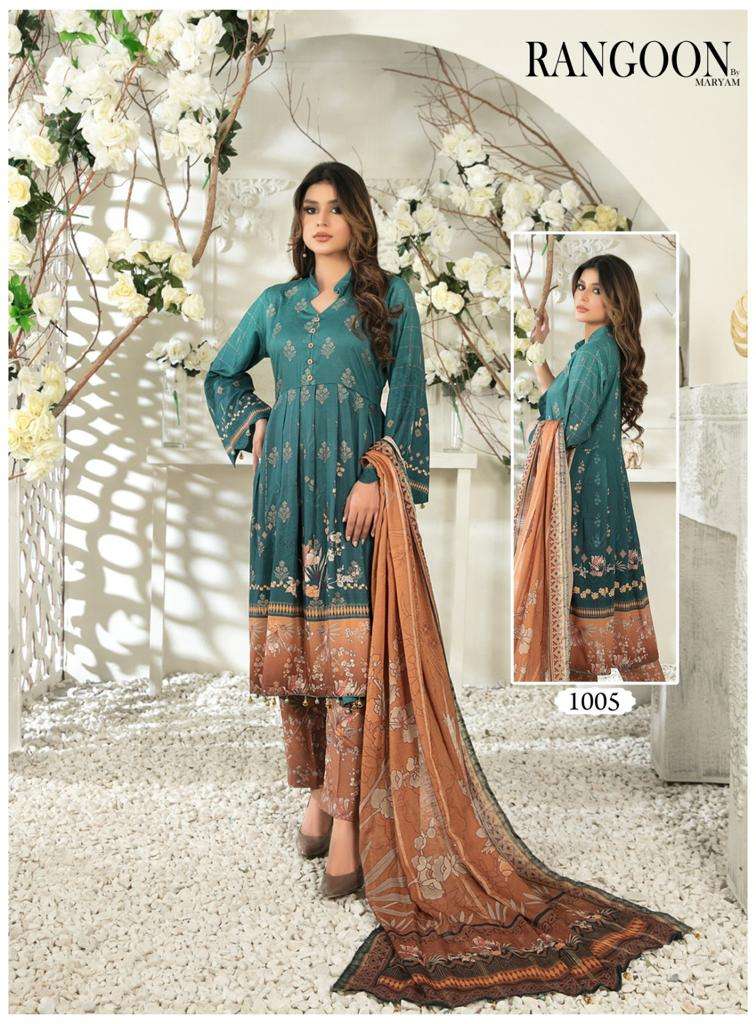 Rangoon Luxury Cotton By Maryam Designer Patterns With Georgette Fabric On Wholesale