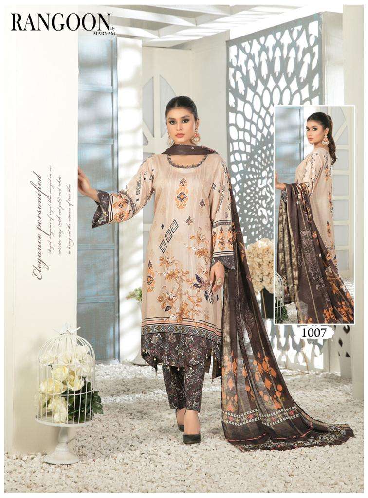 Rangoon Luxury Cotton By Maryam Designer Patterns With Georgette Fabric On Wholesale
