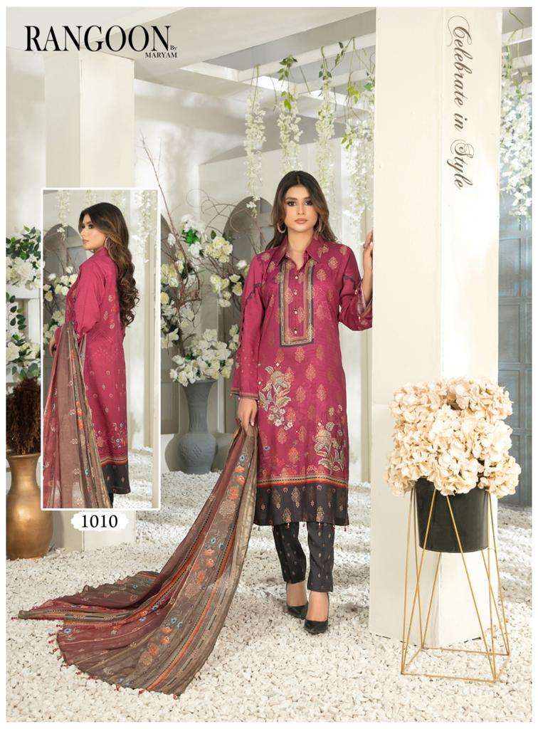 Rangoon Luxury Cotton By Maryam Designer Patterns With Georgette Fabric On Wholesale