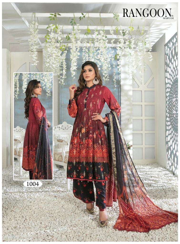 Rangoon Luxury Cotton By Maryam Designer Patterns With Georgette Fabric On Wholesale