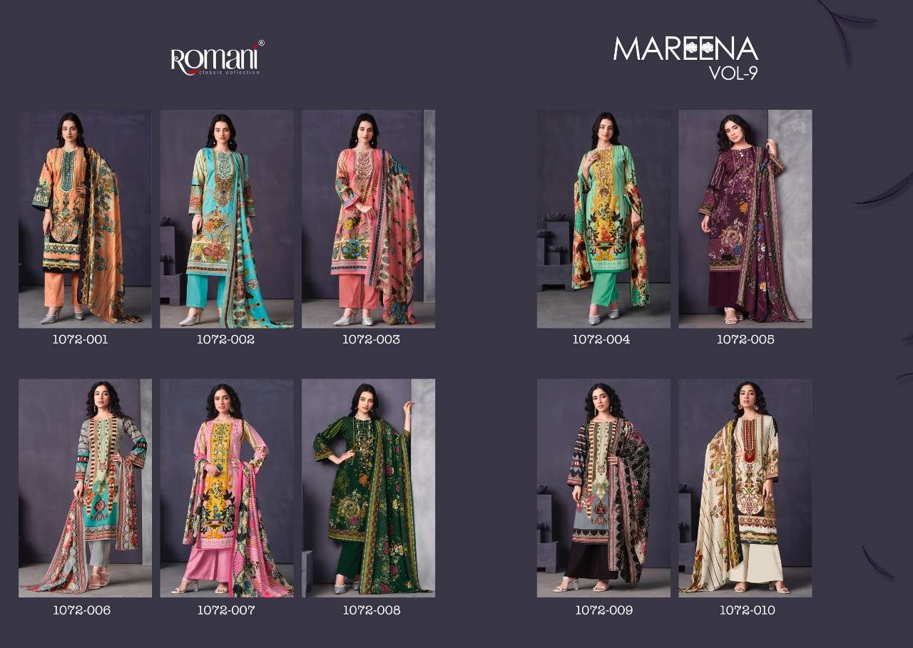 Romani Mareena Vol 9 Pure Soft Cotton Print With Embroidery Dress Materials On Wholesale