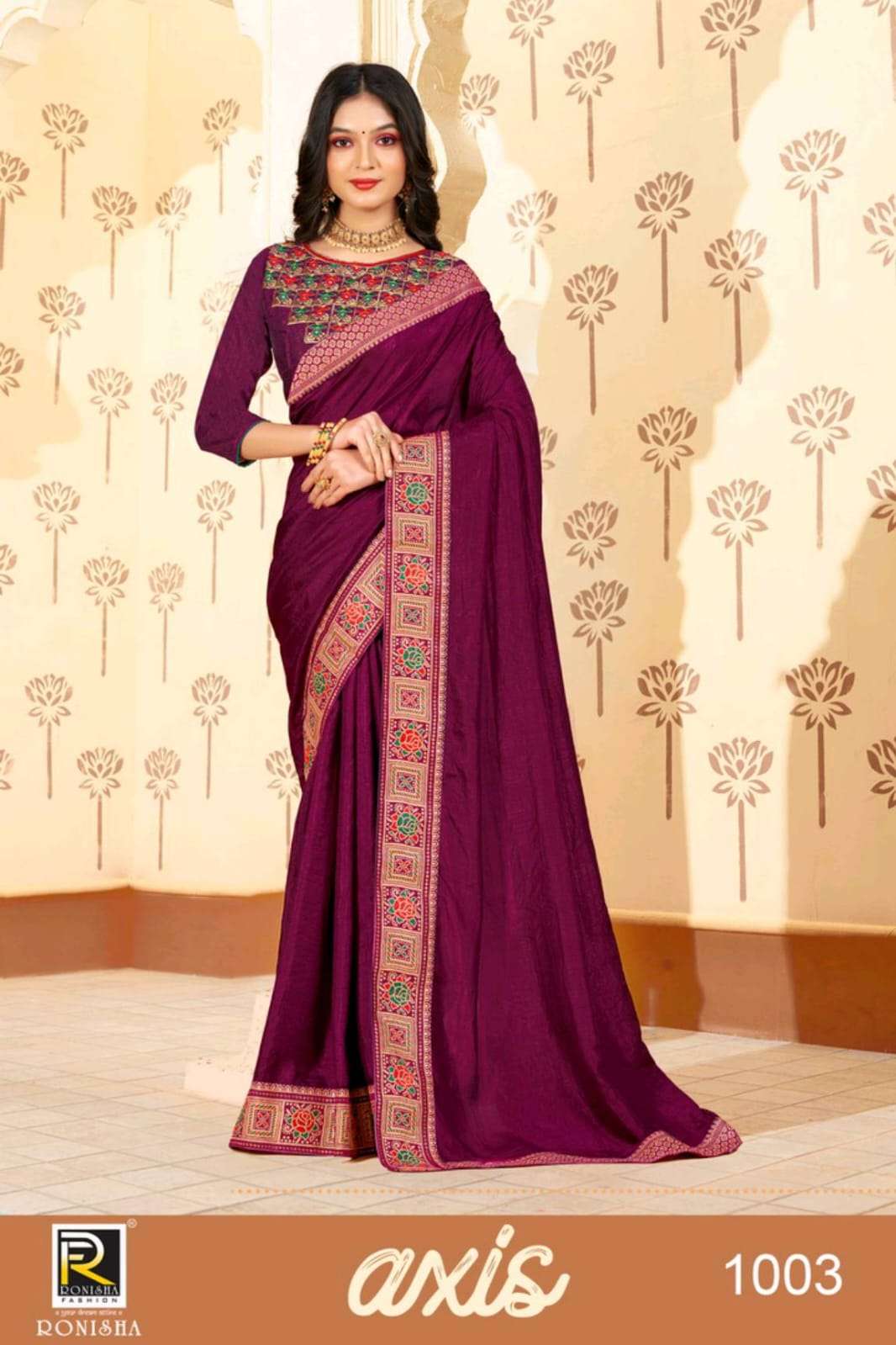 Ronisha Present Axis Kumari Silk Fancy Border Work Blouse Daily Wear Saree On Wholesale