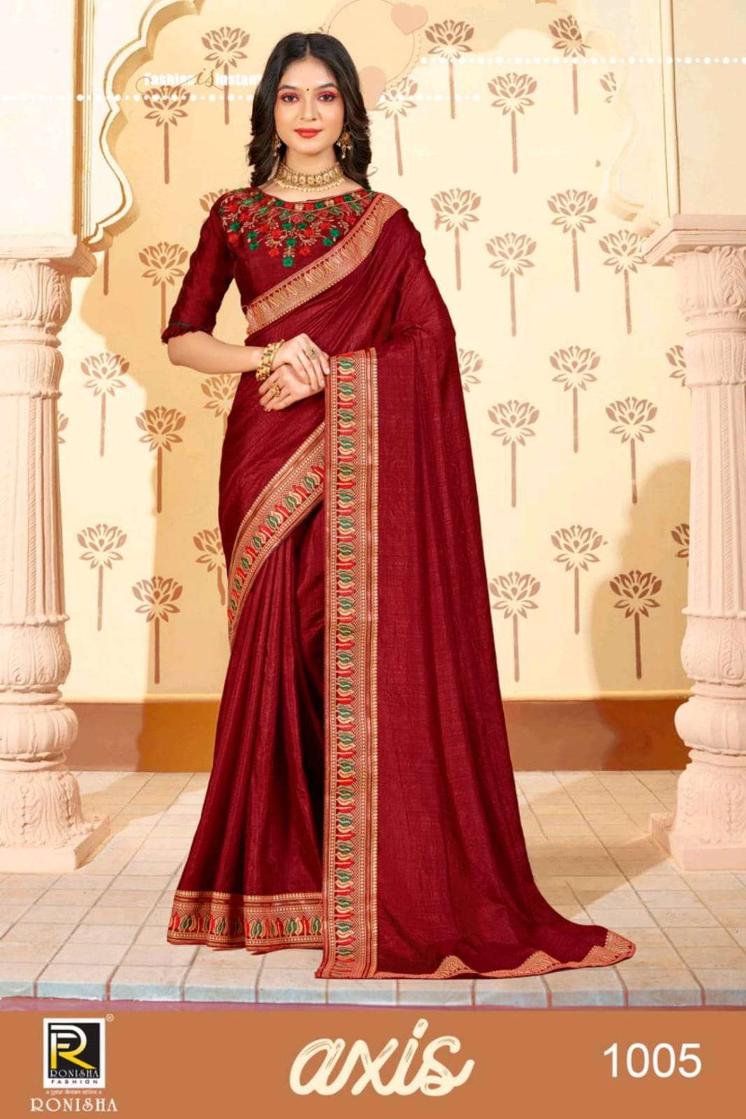 Ronisha Present Axis Kumari Silk Fancy Border Work Blouse Daily Wear Saree On Wholesale